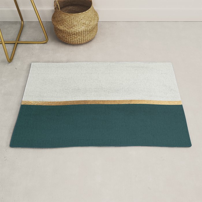 Deep Green, Gold and White Color Block Rug by Jenna Davis Designs