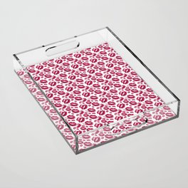 Two Kisses Collided Red Lips Pattern On White Background Acrylic Tray