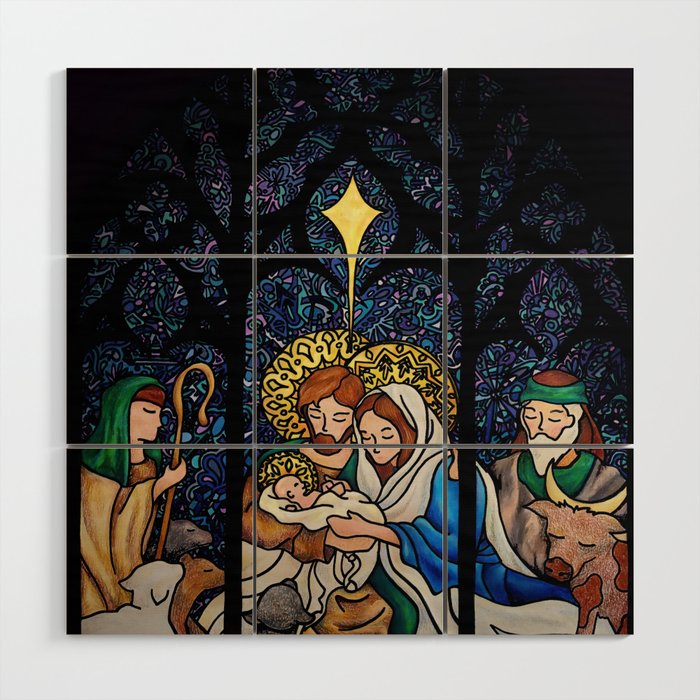 Nativity Stained Glass Wood Wall Art