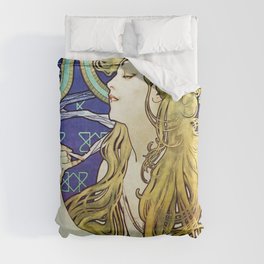 Job Mucha Colorful Artwork Art Nouveau Blond Girl Reproduction Duvet Cover