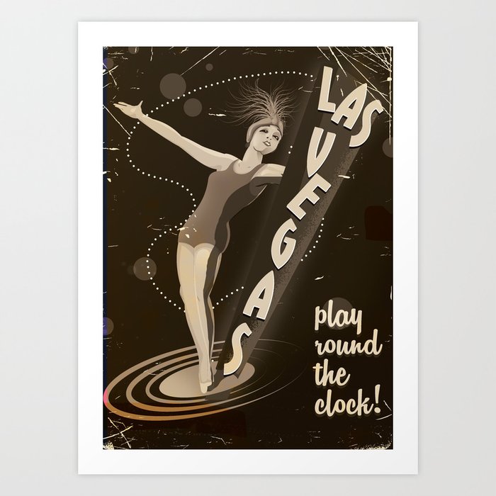 Vintage Las Vegas Dancing girl Travel Poster Art Print