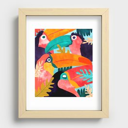 Toucan Flock | Watercolor Modern Bohemian Wildlife Jungle Birds Colorful Painting Recessed Framed Print