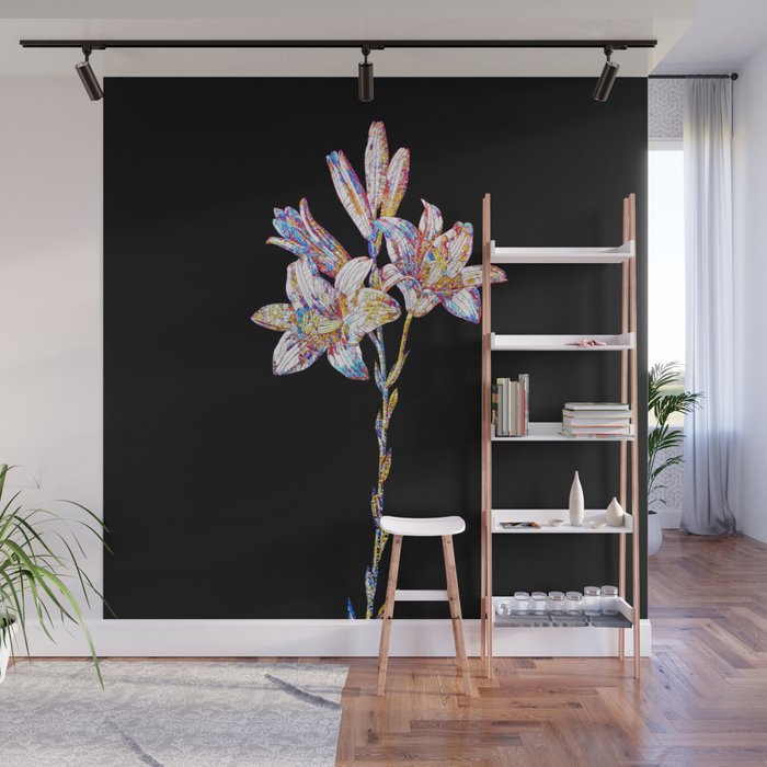 Floral Madonna Lily Mosaic on Black Wall Mural