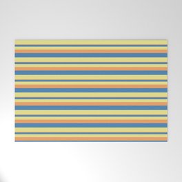 [ Thumbnail: Brown, Blue, and Tan Colored Striped/Lined Pattern Welcome Mat ]