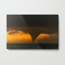 Silhouette - Large Tornado at Sunset in Kansas Metal Print | Dusk, Digital, Color, Stormy, Extreme, Thunderstorm, Twister, Severe, Photo, Nature 