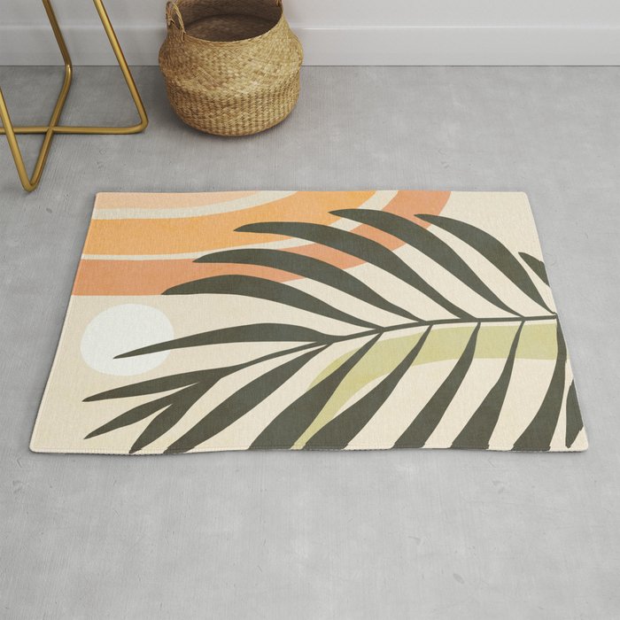 Palm leaf with sun and rainbow nº1 Rug