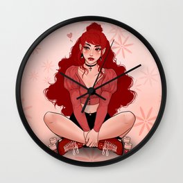 Skater Girl in Red Wall Clock