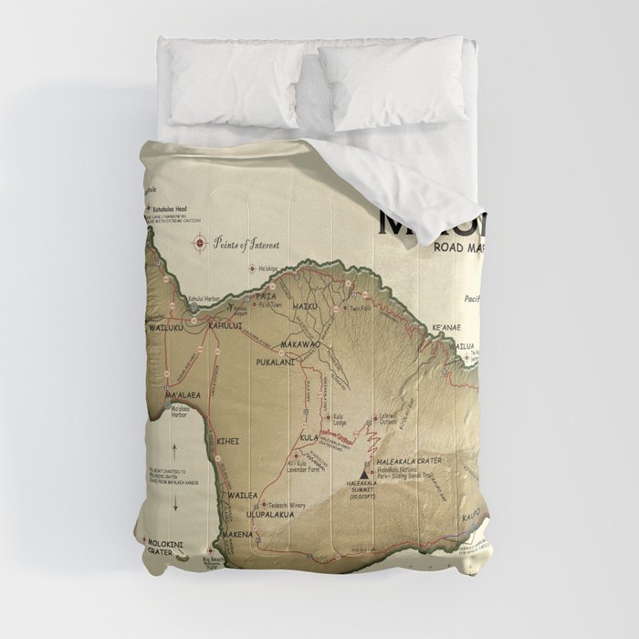 The Island of Maui [vintage inspired] Road map Comforter