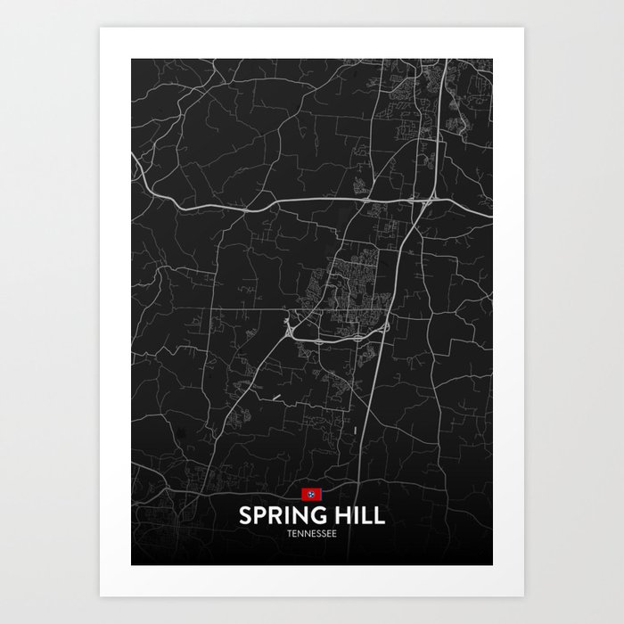 Spring Hill, Tennessee, United States - Dark City Map Art Print