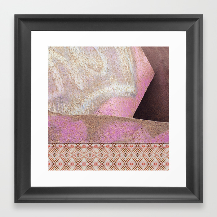 Industrial Pink Painted Cement And Graphic Snake Skin Framed Art