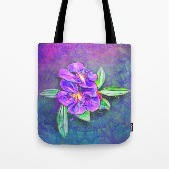 Abstract Lasiandra on textured kaleidoscope Tote Bag