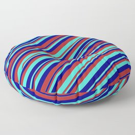 [ Thumbnail: Blue, Red & Turquoise Colored Stripes Pattern Floor Pillow ]