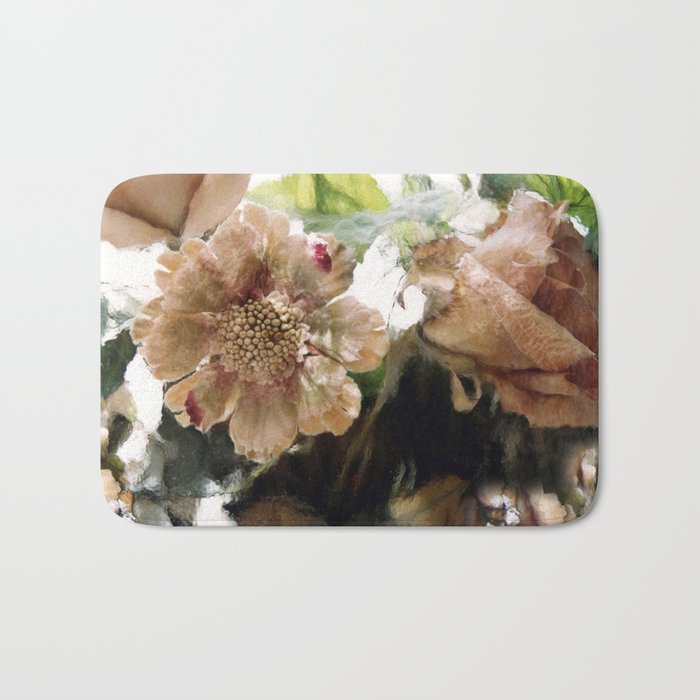 Peach Coral Green Abstract Impressionistic Flowers Wall Prints Home Decor Bath Mat