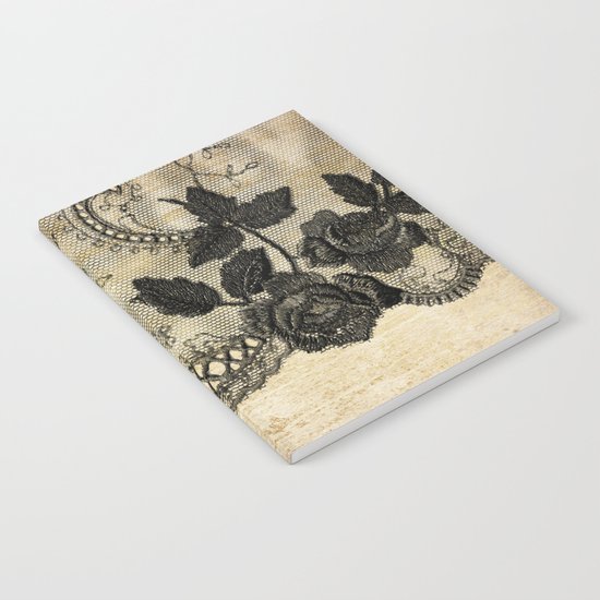 Black floral lace on wood -Elegant and luxury design for women Notebook