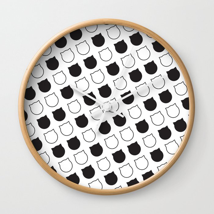 Polka Cat - Black Wall Clock