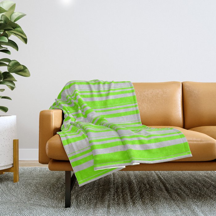 Green & Light Grey Colored Lined Pattern Throw Blanket
