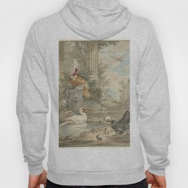 Turkey and other birds at classical ruins in a park, by Aert Schouman Hoody