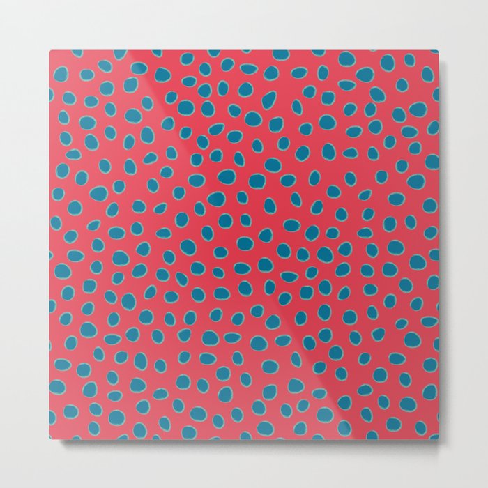 Polka Dots, Spots - Red Turquoise Teal Metal Print