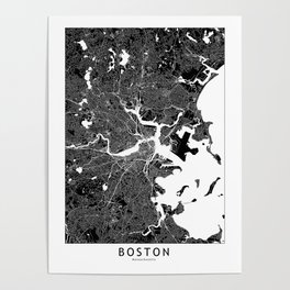 Boston Black And White Map Poster