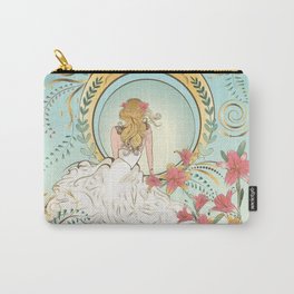 Girl in white gown with pink lily flowers, art nouveau  Carry-All Pouch