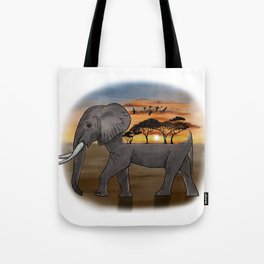 African Elephant, African Sunset, White Background Tote Bag
