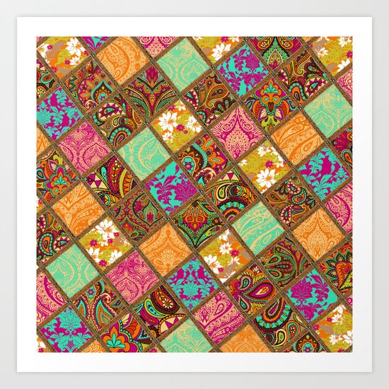 Patchwork Paisley Art Print