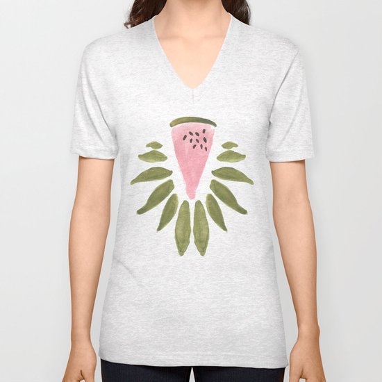 Watermelon and Leaves Unisex V-Neck