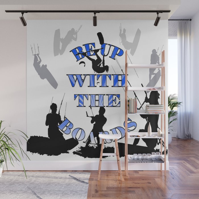 Be Up With The Boards Text And Kitesurfer Vector Wall Mural