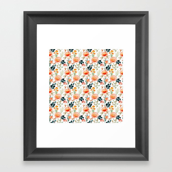 Orange Watercolor flowers Framed Art Print