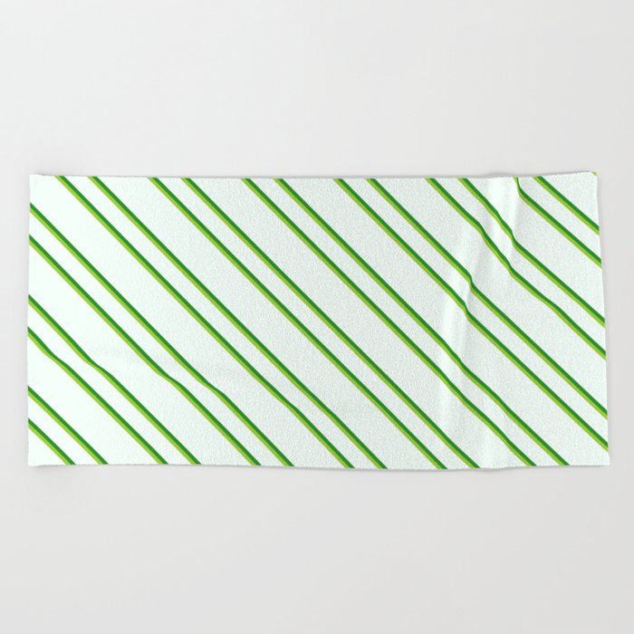 Mint Cream, Forest Green, and Green Colored Striped/Lined Pattern Beach Towel