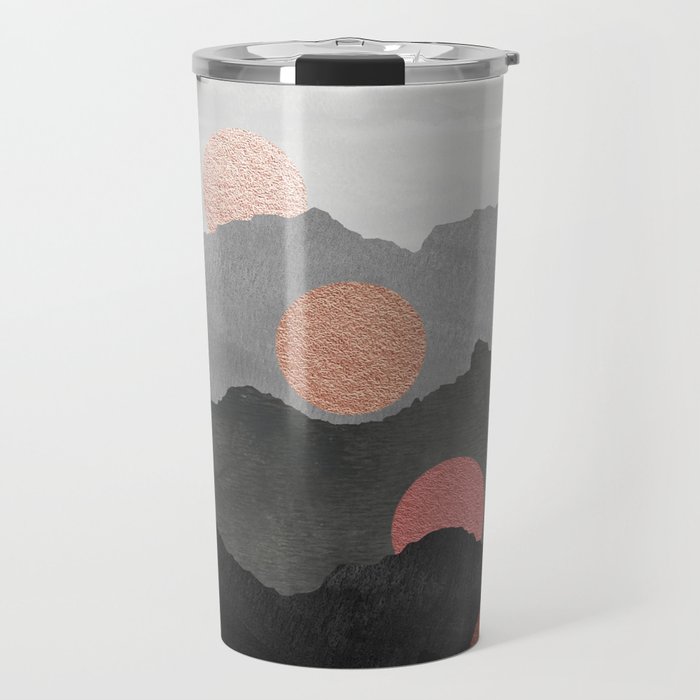 Mountains and the Moon - Black - Silver - Copper - Gold - Rose Gold Travel Mug