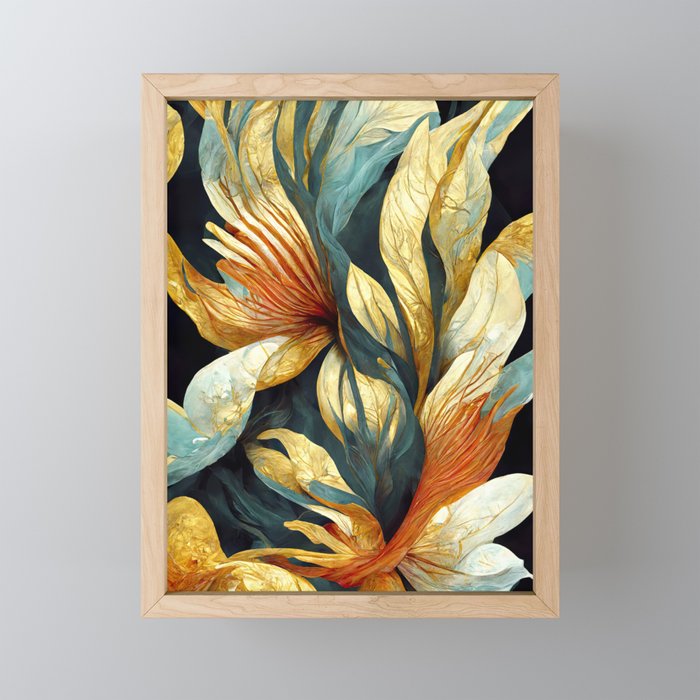 Luxury gold flowers Framed Mini Art Print