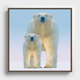 Cute Low poly polar bear with cub Framed Canvas