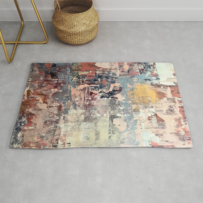 Mirage [1]: a vibrant abstract piece in pinks blues and gold by Alyssa Hamilton Art Rug