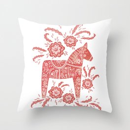 Swedish Dala Horse Red Throw Pillow
