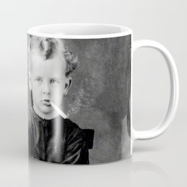 Smoking Boy with Chicken black and white photograph - photography - photographs Mug
