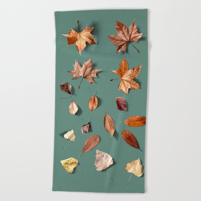 Forest Leaves Minimalism on Green Beach Towel