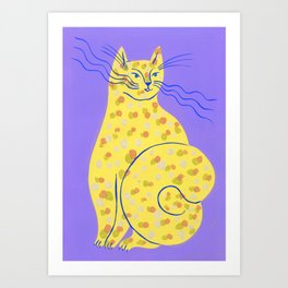 Yellow cat with dots Art Print