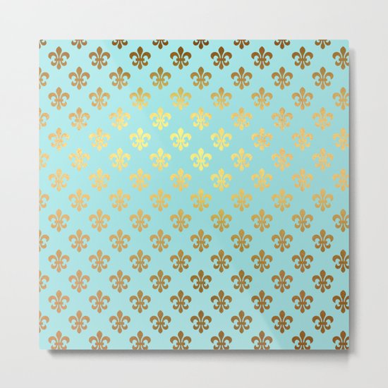 Royal gold ornaments on aqua turquoise background Metal Print