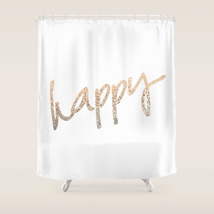 GOLD HAPPY Shower Curtain by Monika Strigel Society6