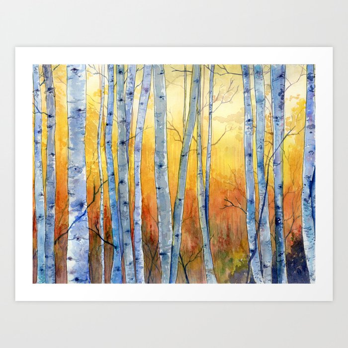 Birch Trees At Sunset Art Print By Michellesheppardart Society6