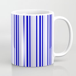 [ Thumbnail: Lavender & Blue Colored Pattern of Stripes Coffee Mug ]