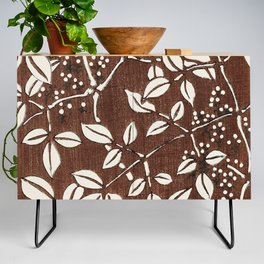 Vintage Japanese Painting of Brown And White Leaf Pattern Credenza