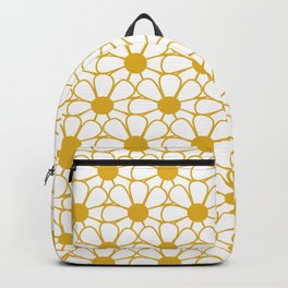 Polka Dot Daisies - Cheerful Retro Geometric Floral Pattern in Mustard and White Backpack