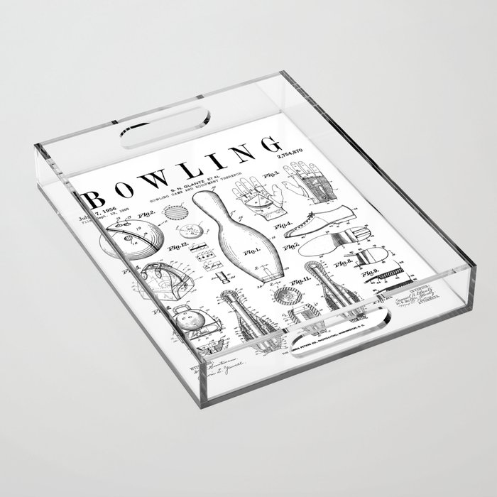 Bowling Pin Ball Bowler Retro Vintage Patent Print Acrylic Tray