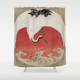 Crane and Waves Tsuruzawa Tansaku Morihiro Shower Curtain