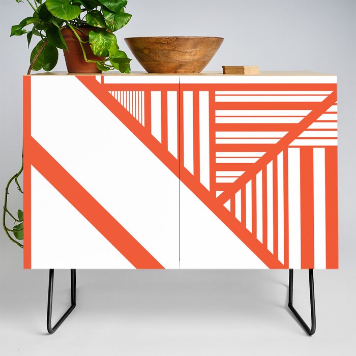 Triangle stripes - Orange and White Credenza