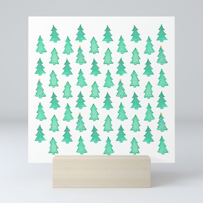 Christmas Trees With One Decorated Tree Mini Art Print