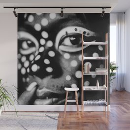 Black and White Closeup of Woman with Polkadot Abstract Facepaint Wall Mural