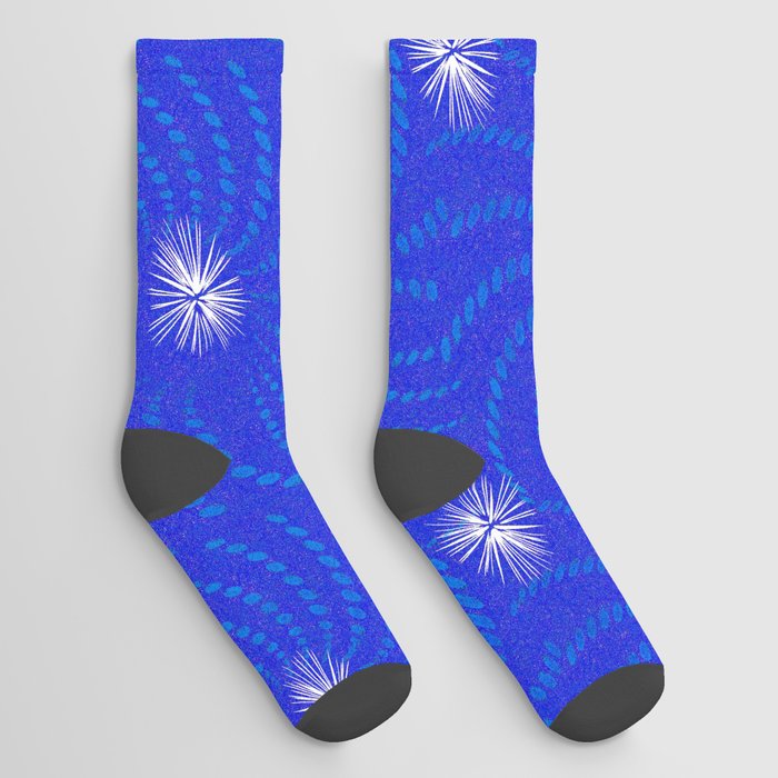 Party Fireworks and Spirals in Velvety Royal Blue Socks